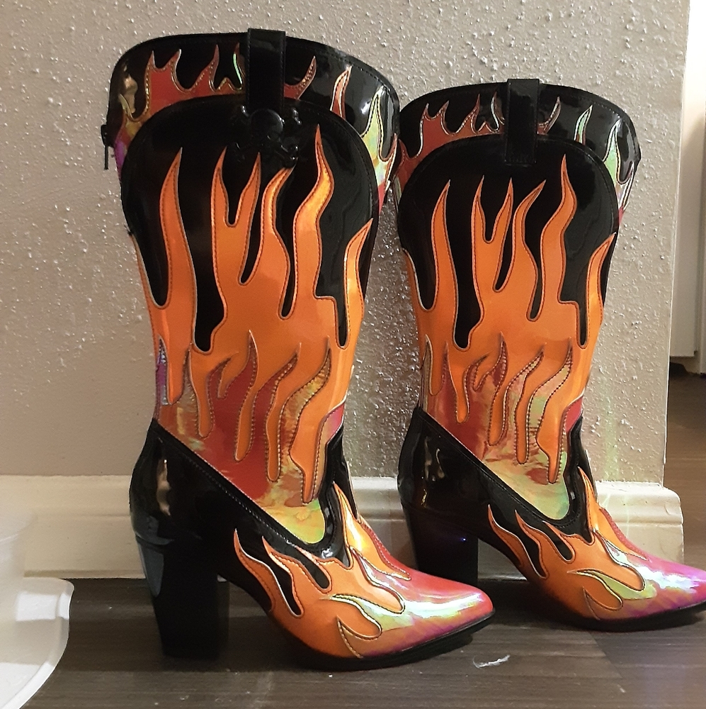 Flaming cowgirl boots with a heel